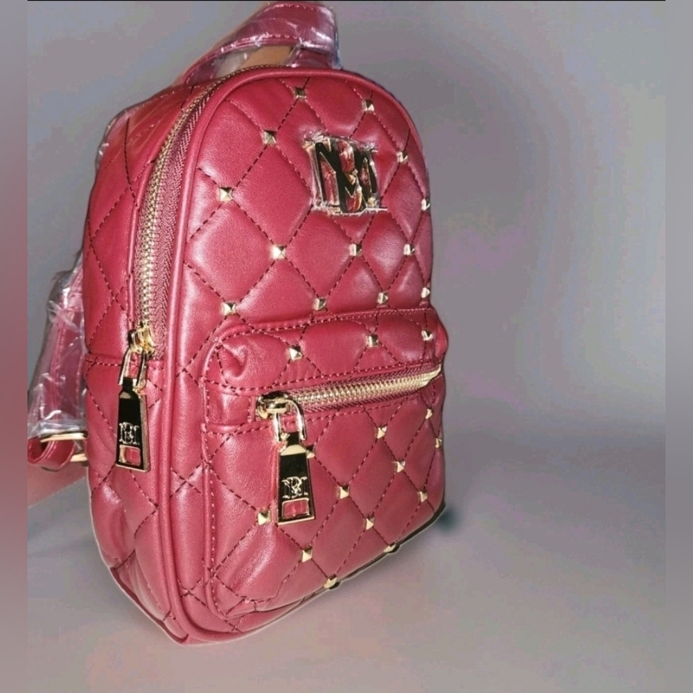 Badgley Mischka Small Quilted Diamond studded Burgundy Backpack